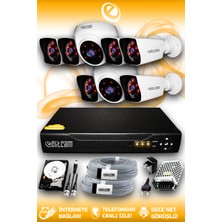 Elitcam 8 Kameralı Kare 2 İç Kamera Set 100 GB HDD Full Hd Gece Görüşlü Güvenlik Kamerası Sistemi