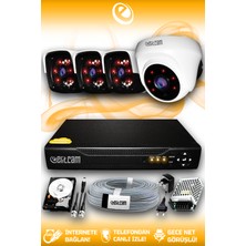 Elitcam 4 Kameralı Panda 1 İç Kamera Set 1 Tb HDD Full Hd Gece Görüşlü Güvenlik Kamerası Sistemi