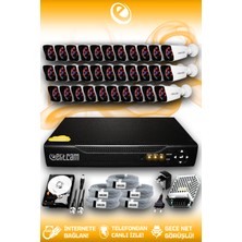 Elitcam 32 Kameralı Kare 32 Dış Kamera Set 100 GB HDD Full Hd Gece Görüşlü Güvenlik Kamerası Sistemi