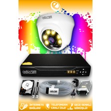 Elitcam 1 Kameralı Dome 1 Iç Kamera Set 500 GB HDD Full Hd Renkli Gece Görüşlü Güvenlik Kamerası Sistemi