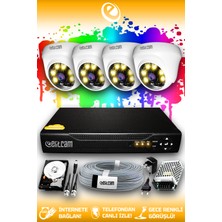 Elitcam 4 Kameralı Dome 4 Iç Kamera Set 500 GB HDD Full Hd Renkli Gece Görüşlü Güvenlik Kamerası Sistemi
