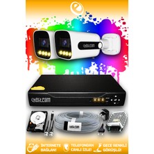 Elitcam 2 Kameralı Zebra 2 Dış Kamera Set 100 GB HDD Full Hd Renkli Gece Görüşlü Güvenlik Kamerası Sistemi