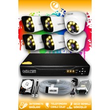 Elitcam 6 Kameralı Kare 2 İç Kamera Set 100 GB HDD Full Hd Renkli Gece Görüşlü Güvenlik Kamerası Sistemi
