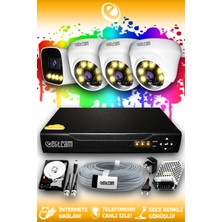 Elitcam 4 Kameralı Zebra 3 İç Kamera Set 500 GB HDD Full Hd Renkli Gece Görüşlü Güvenlik Kamerası Sistemi