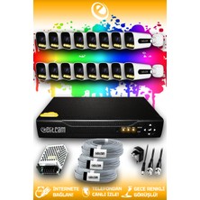 Elitcam 16 Kameralı Zebra 16 Dış Kamera Set Hdd'siz Full Hd Renkli Gece Görüşlü Güvenlik Kamerası Sistemi