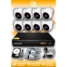 Elitcam 8 Kameralı Dome 8 Iç Kamera Set 2 Tb HDD Full Hd Gece Görüşlü Güvenlik Kamerası Sistemi