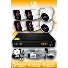 Elitcam 6 Kameralı Kare 2 Iç Kamera Set 500 GB HDD Full Hd Gece Görüşlü Güvenlik Kamerası Sistemi