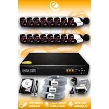 Elitcam 16 Kameralı Panda 16 Dış Kamera Set 500 GB HDD Full Hd Gece Görüşlü Güvenlik Kamerası Sistemi