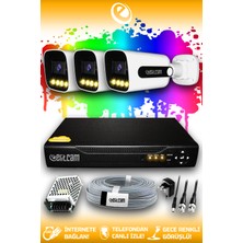 Elitcam 3 Kameralı Zebra 3 Dış Kamera Set Hdd'siz Full Hd Renkli Gece Görüşlü Güvenlik Kamerası Sistemi