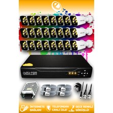 Elitcam 24 Kameralı Kare 24 Dış Kamera Set Hdd'siz Full Hd Renkli Gece Görüşlü Güvenlik Kamerası Sistemi