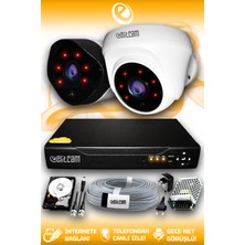 Elitcam 2 Kameralı Uzay 1 Iç Kamera Set 100 GB HDD Full Hd Gece Görüşlü Güvenlik Kamerası Sistemi