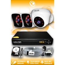 Elitcam 3 Kameralı Kare 1 Iç Kamera Set 1 Tb HDD Full Hd Gece Görüşlü Güvenlik Kamerası Sistemi