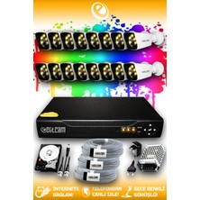 Elitcam 16 Kameralı Kare 16 Dış Kamera Set 2 Tb HDD Full Hd Renkli Gece Görüşlü Güvenlik Kamerası Sistemi
