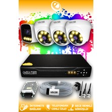 Elitcam 4 Kameralı Zebra 3 Iç Kamera Set Hdd'siz Full Hd Renkli Gece Görüşlü Güvenlik Kamerası Sistemi
