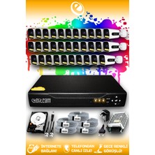 Elitcam 32 Kameralı Zebra 32 Dış Kamera Set 250 GB HDD Full Hd Renkli Gece Görüşlü Güvenlik Kamerası Sistemi