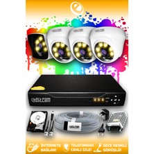 Elitcam 4 Kameralı Kare 3 Iç Kamera Set 1 Tb HDD Full Hd Renkli Gece Görüşlü Güvenlik Kamerası Sistemi