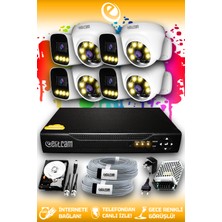 Elitcam 8 Kameralı Zebra 4 Iç Kamera Set 100 GB HDD Full Hd Renkli Gece Görüşlü Güvenlik Kamerası Sistemi