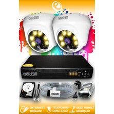 Elitcam 2 Kameralı Dome 2 Iç Kamera Set 500 GB HDD Full Hd Renkli Gece Görüşlü Güvenlik Kamerası Sistemi