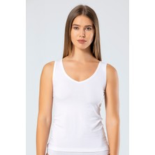 Türen 913 Kadın Likralı Pamuklu V Yaka Atlet-Beyaz