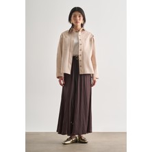 Mizalle Premium Saf Pamuk Oversize Bej Rengi Ceket Gömlek