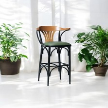 Dengema Bar Sandalyesi Yeşil-Kahve Renkli 169 / 75   cm   - Oturma Yüksekliği 75  cm  - Metal İskelet - Deri Oturum - Ahşap Sırt ve Kolçak