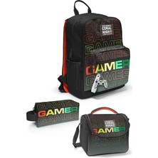 Siyah Gri Gamer Desenli 3’lü Okul Çanta Seti SET0123640