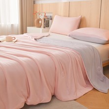 Out Yuy Serinletici Yaz Yorganı 1 Adet Yumuşak Nefes Alabilen Hafif 150*200CM Pembe+Açık Gri (Yurt Dışından)