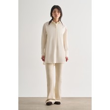 Mizalle Premium Saf Pamuk Kalın Manşetli Oversize Beyaz Gömlek