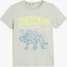 Koton Dinozor Baskılı Bisiklet Yaka Kısa Kollu Pamuklu Tişört