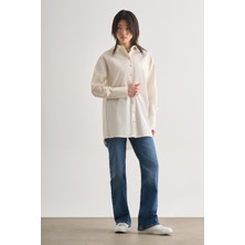 Mizalle Premium Saf Pamuk Kol Manşet Detaylı Ekru Uzun Gömlek