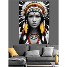 Yerel Savaşçı Kadın Portresi Dekoratif Kanvas - Mdf Ahşap Tablo
