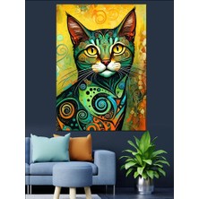 Renkli Spiral Kedi Dekoratif Kanvas - Mdf Ahşap Tablo