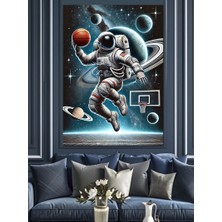 Basketbol ve Astronot Dekoratif Kanvas - Mdf Ahşap Tablo
