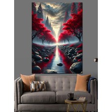 Kırmızı Yol Manzarası Dekoratif Kanvas - Mdf Ahşap Tablo