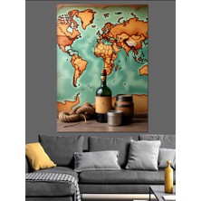 Rustik Dünya Haritası Dekoratif Kanvas - Mdf Ahşap Tablo