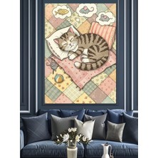 Battaniyede Uyuyan Kedi Dekoratif Kanvas - Mdf Ahşap Tablo