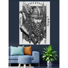 Viking Savaşçı Çizimi Dekoratif Kanvas - Mdf Ahşap Tablo