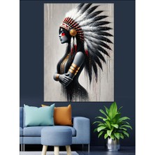 Kızılderili Kadın ve Savaşçı Ruh Dekoratif Kanvas - Mdf Ahşap Tablo