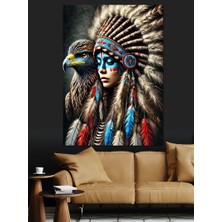 Kızılderili Kadın ve Kartal Ruhu Dekoratif Kanvas - Mdf Ahşap Tablo