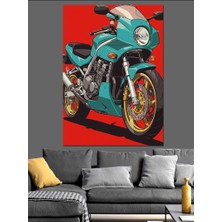 Retro Yeşil Motosiklet Dekoratif Kanvas - Mdf Ahşap Tablo