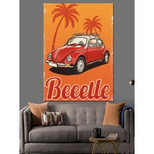 Palmiyeler ve Retro Vosvos "beetle" Dekoratif Kanvas - Mdf Ahşap Tablo