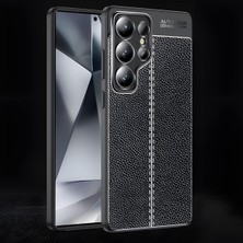Samsung Galaxy S25 Ultra Uyumlu Kılıf Kamera Çıkıntılı Deri Görünümlü Dikiş Desenli Koruyucu Kapak