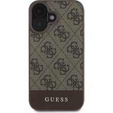 iPhone 16 Kılıf Guess Orjinal Lisanslı Pu Deri Şerit Logo Dizaynlı Kapak Kahverengi