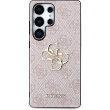 Galaxy S25 Ultra Kılıf Guess Lisanslı Pu Deri 4g Desenli Metal Büyük 4g ve Yazı Logolu Kapak Pembe
