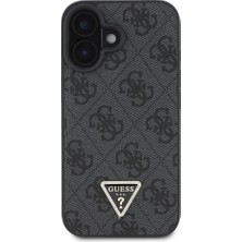 iPhone 16 Kılıf Guess Orjinal Lisanslı Pu Deri Taşlı Üçgen Logo 4g Desenli Strass Kapak Siyah