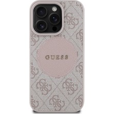 iPhone 15 Pro Max Kılıf Guess Lisanslı Magsafe Şarj Özellikli Yazı Logolu Circle Classic Kapak Pembe