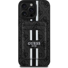 iPhone 15 Pro Max Kılıf Guess Lisanslı Magsafe Özellikli 4g Desenli Çizgili Kartlıklı Kapak Siyah