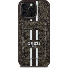 iPhone 15 Pro Max Kılıf Guess Lisanslı Magsafe Özellikli 4g Desen Çizgili Kartlıklı Kapak Kahverengi