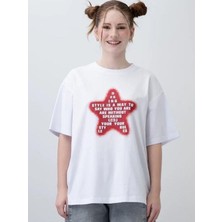 Kız Çocuk Yıldız Harf Baskılı Oversize T-Shirt