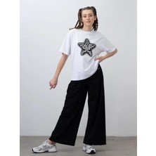 Kız Çocuk Yıldız Harf Baskılı Oversize T-Shirt